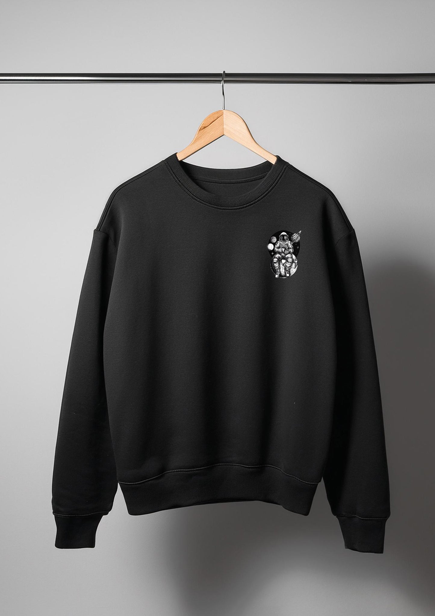 Astronauts: Black cotton printed sweatshirt for