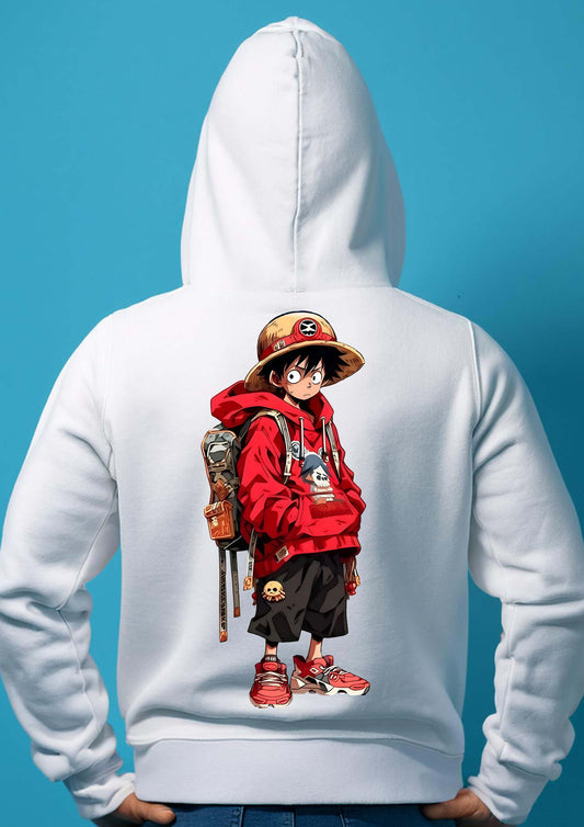 White printed hoodie luffy design