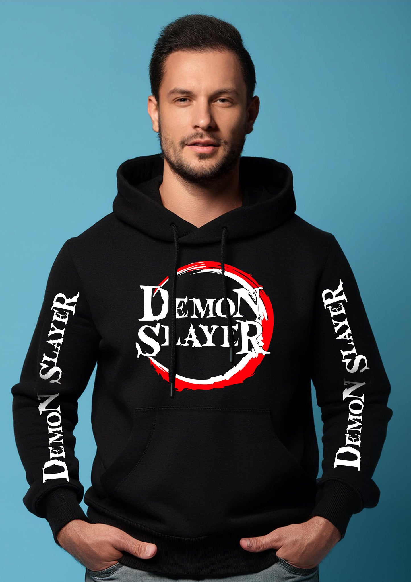 Demon slayer printed cotton black hoodie