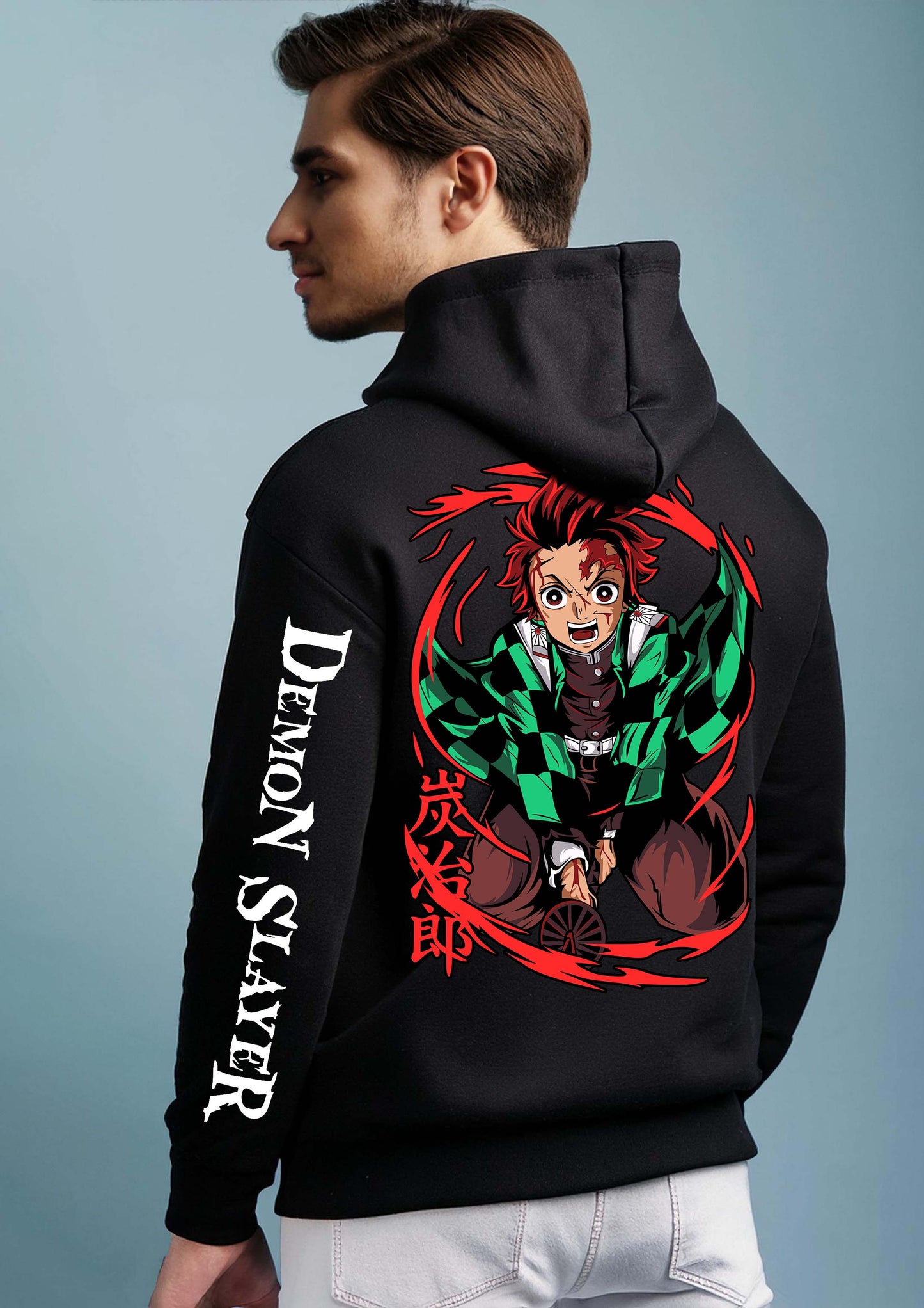 Demon slayer printed cotton black hoodie