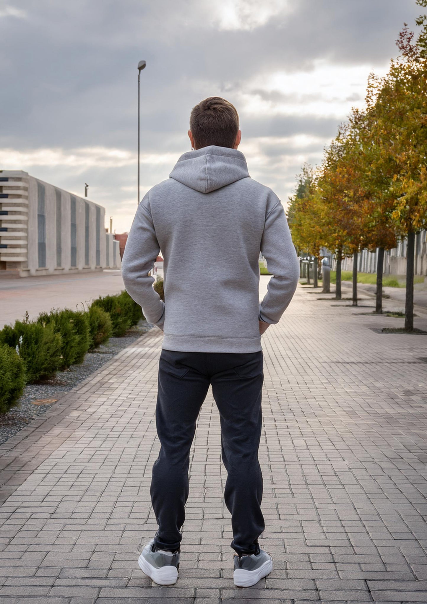 Pure cotton grey melange hoodie