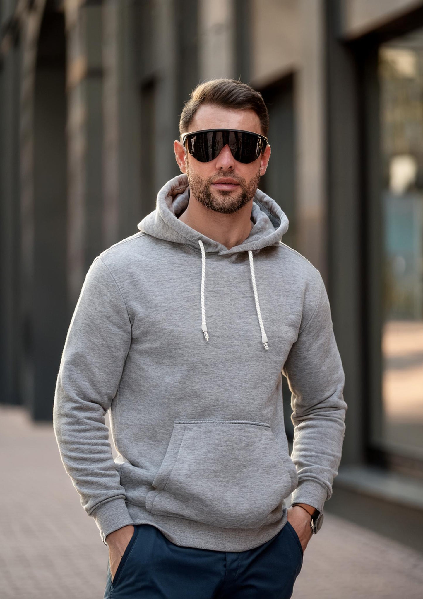 Pure cotton grey melange hoodie