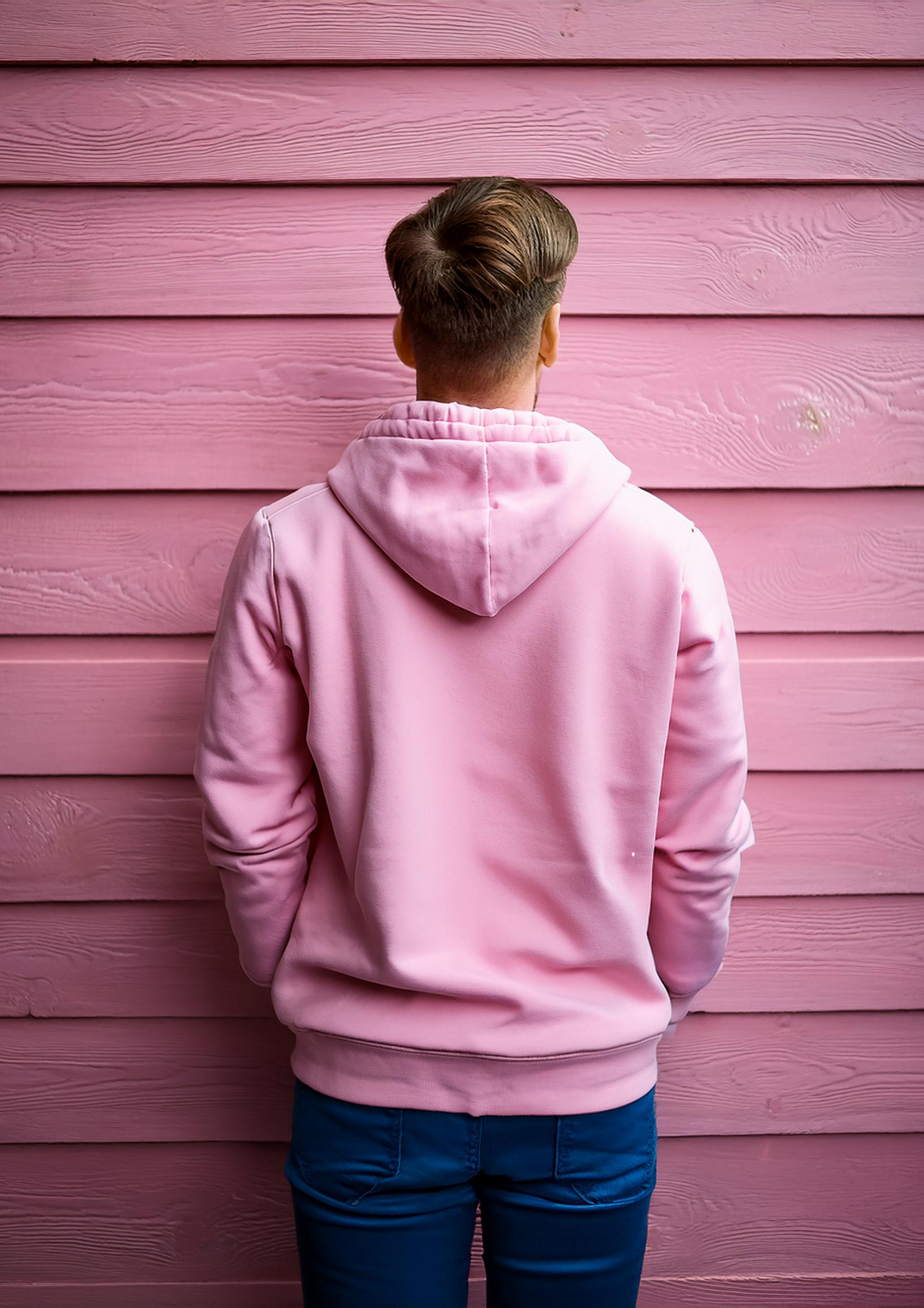 Baby pink solid hoodie for men