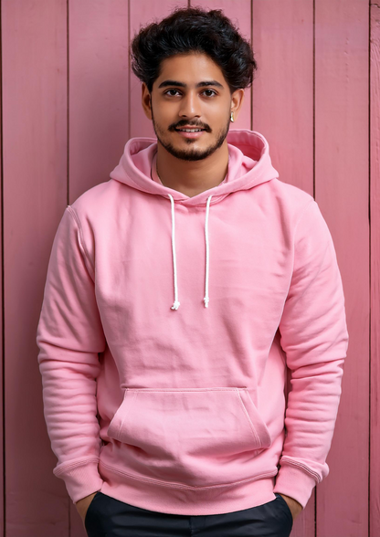 Baby pink solid hoodie for men