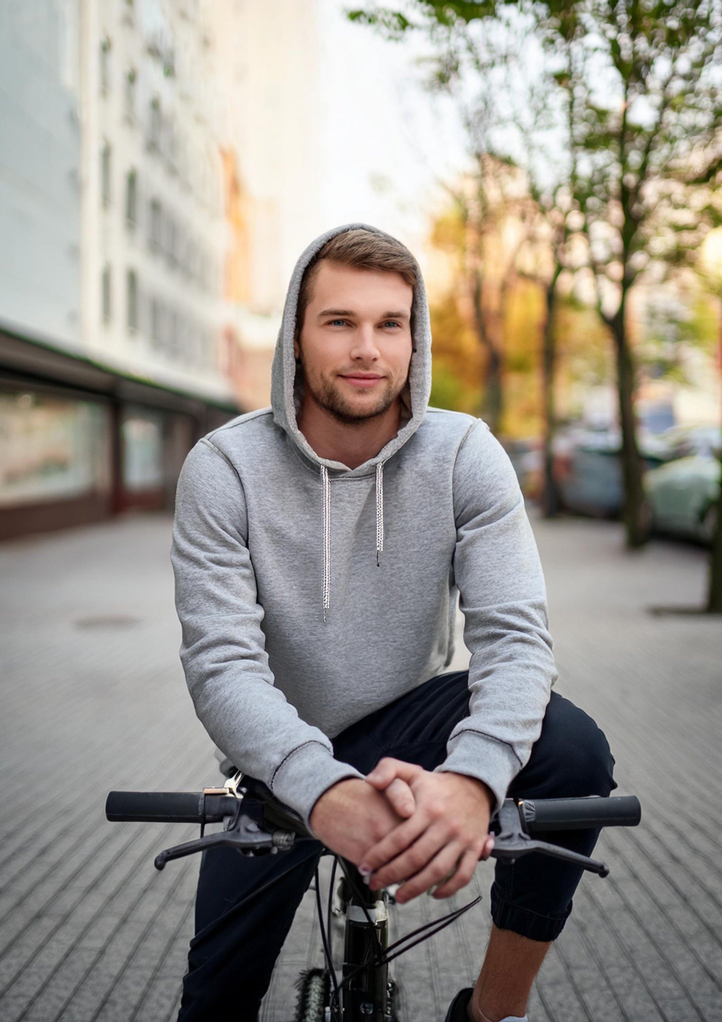 Pure cotton grey melange hoodie