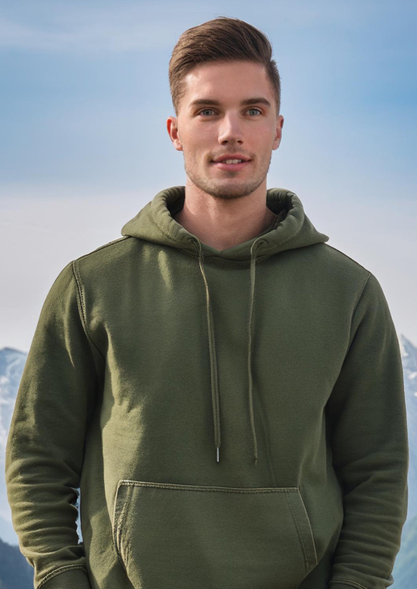 Army green cotton hoodie for men